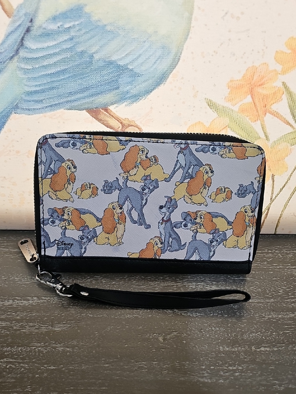 Buckle-Down Disney Lady & the Tramp Wristlet Wallet Zip Around Blue Dogs Made US
